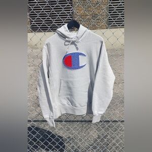 Vintage Champion Men's Reverse Weave Pullover Hoodie Light Gray Size Medium